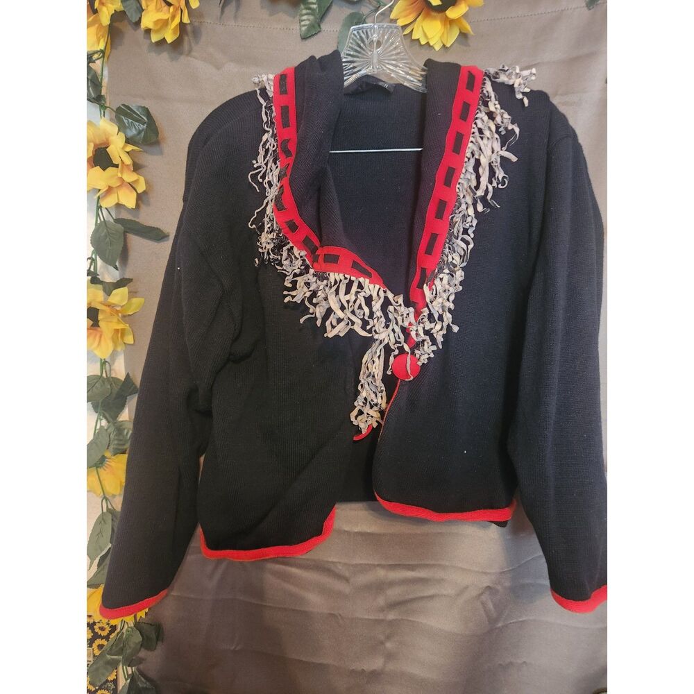Vintage AKION Size M 3-Piece Knit Skirt Suit Set Fringe Cardigan Tank Skirt - Picture 4 of 13